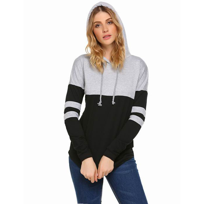 Tobrief Womens Striped Colorblock Long Sleeve Hooded Sweatshirt Pullover